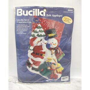 VTG 1998 Bucilla SANTA & FROSTY Felt Christmas Stocking Kit 18" New SEALED 83974